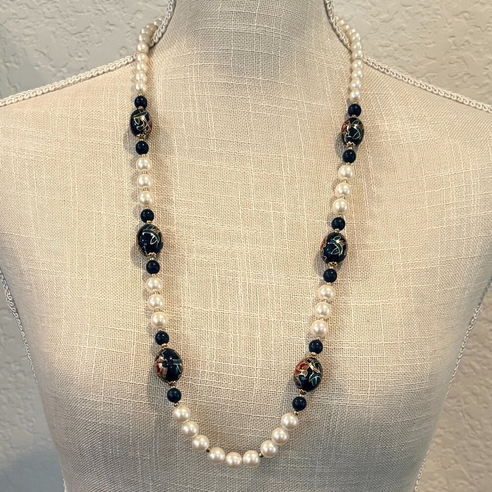 Elegant Faux Pearl Beaded Opera Necklace